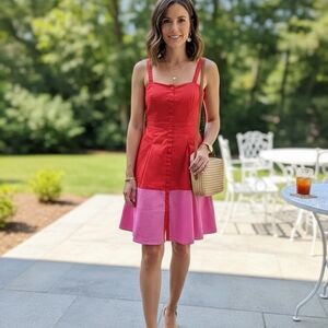 Gianni Bini Vibrant Red and Pink Midi Dress